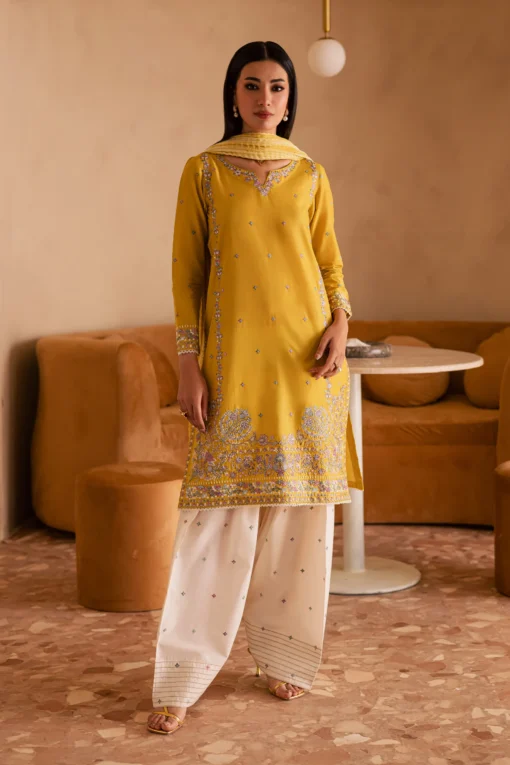 Misol 3Pc - Embroidered Solid Dress