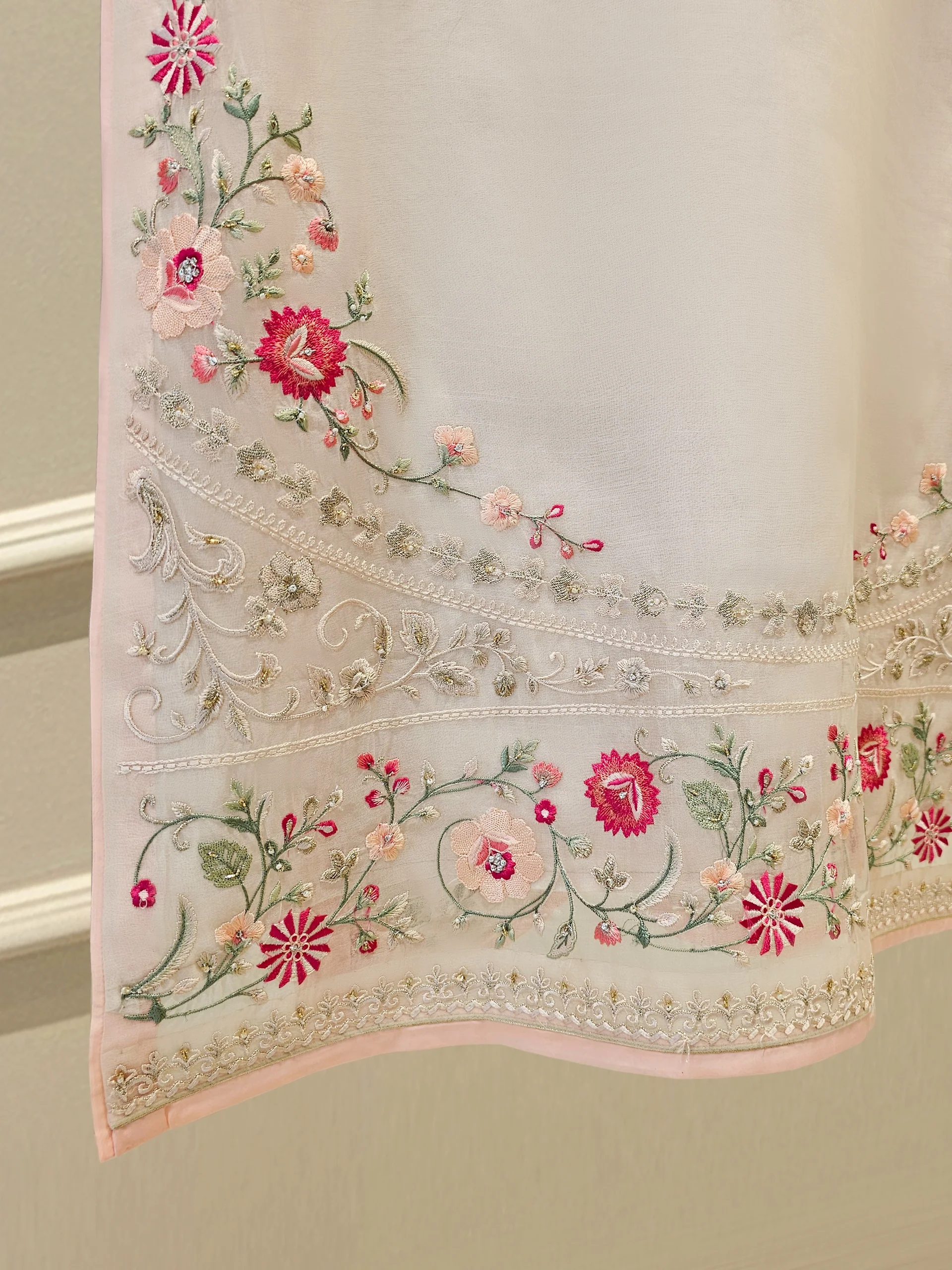 3 Piece - Pure Organza Embroidered Suit - Image 4