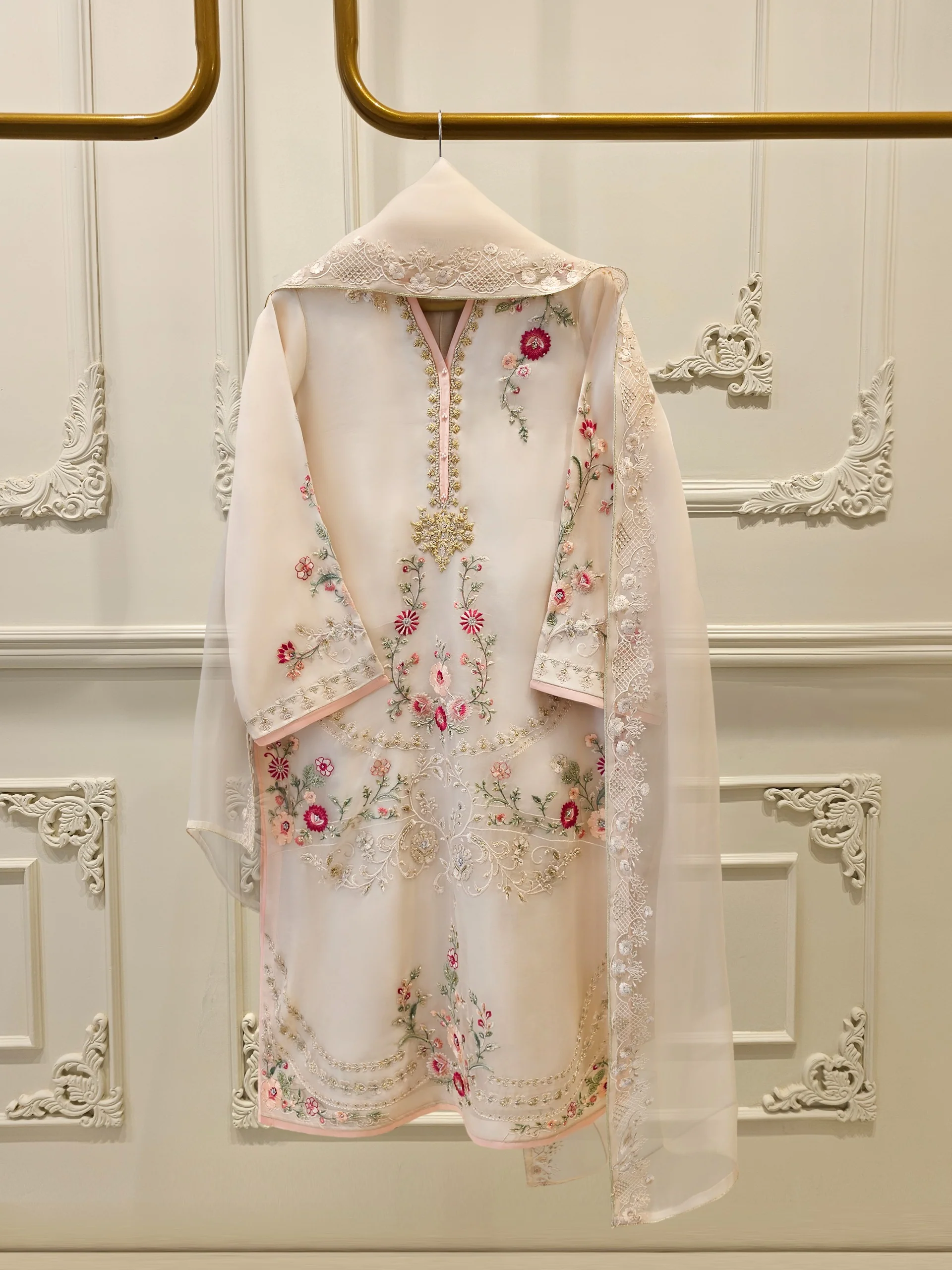 3 Piece - Pure Organza Embroidered Suit