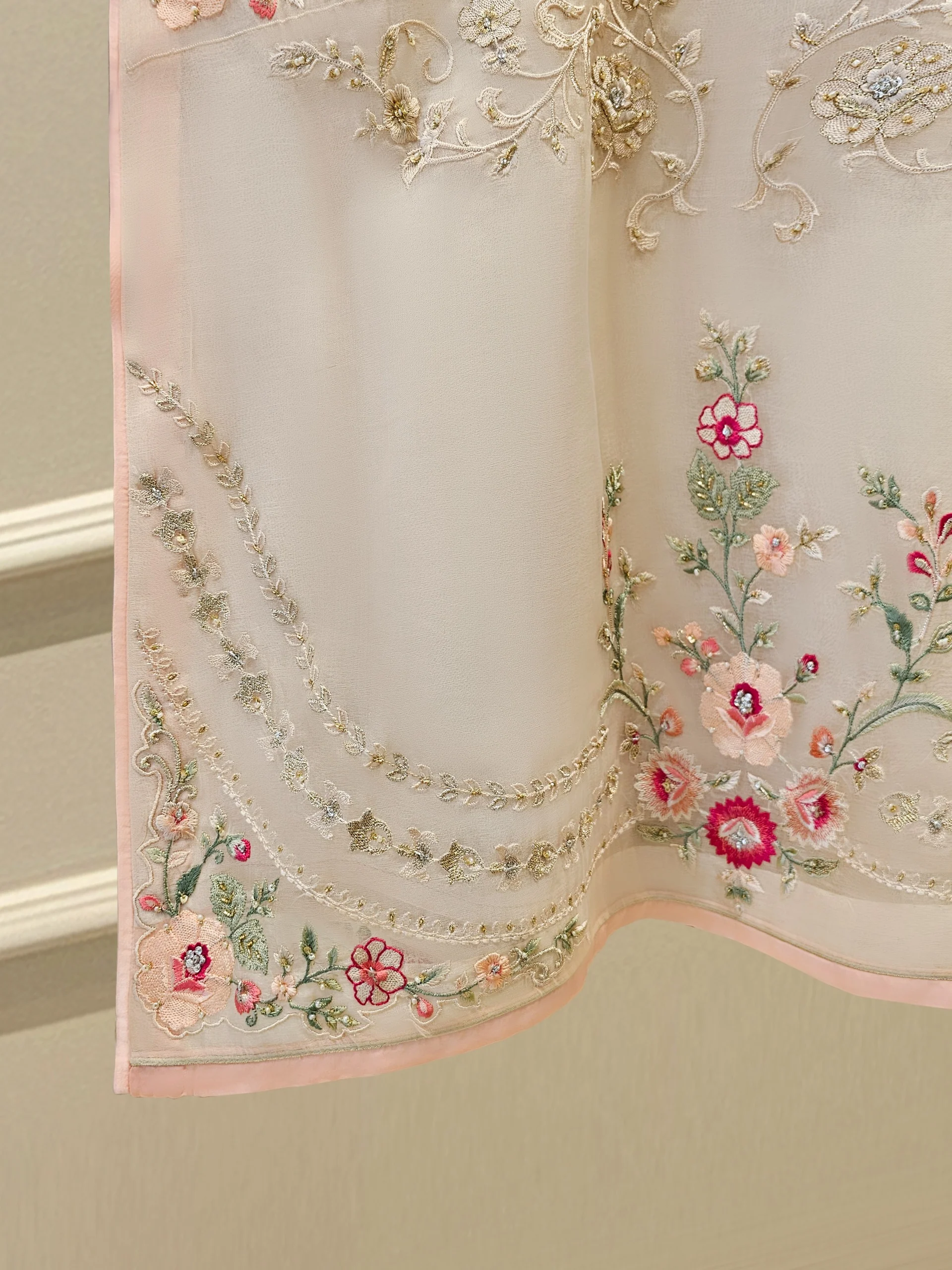 3 Piece - Pure Organza Embroidered Suit - Image 5