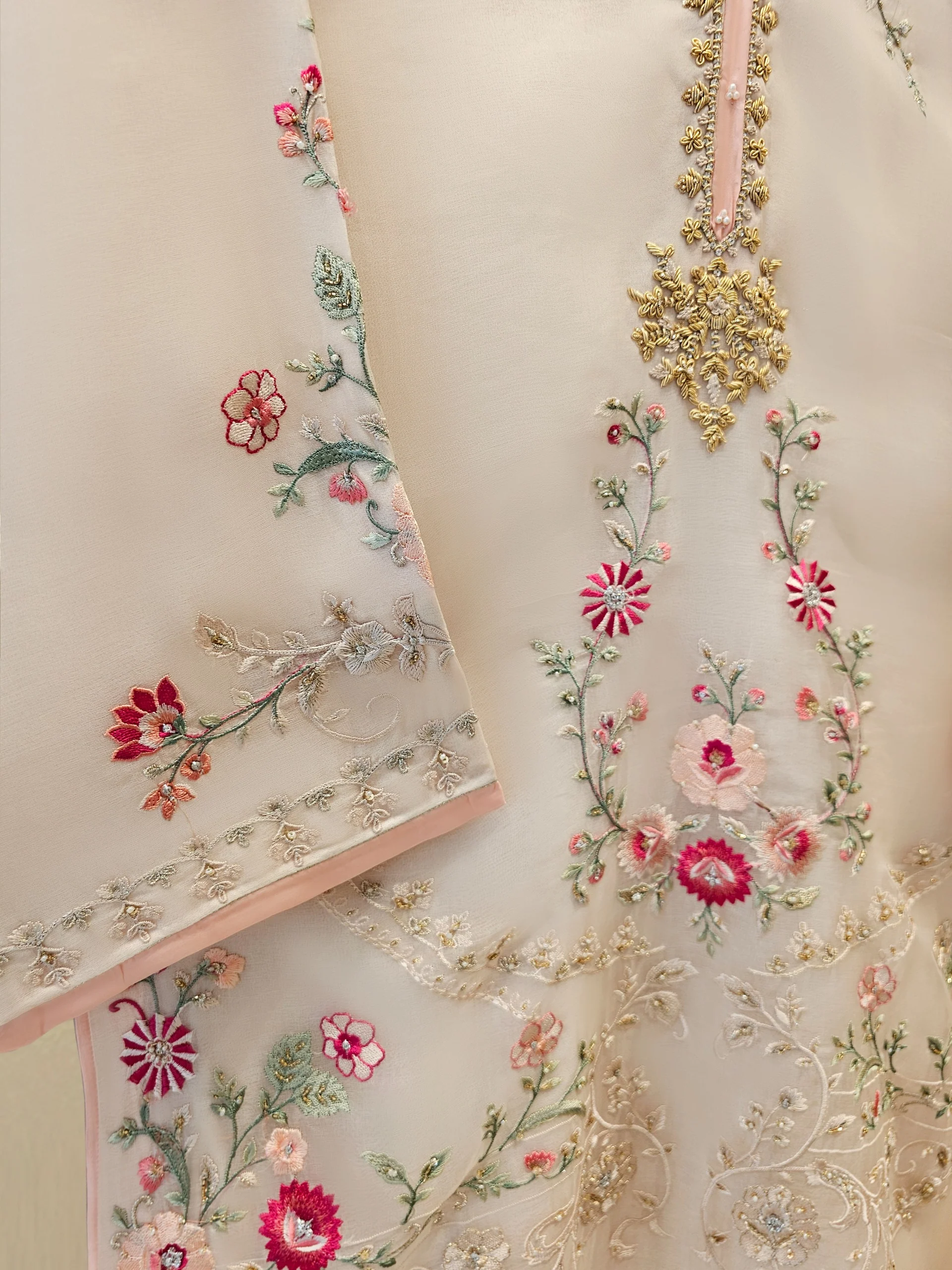 3 Piece - Pure Organza Embroidered Suit - Image 8