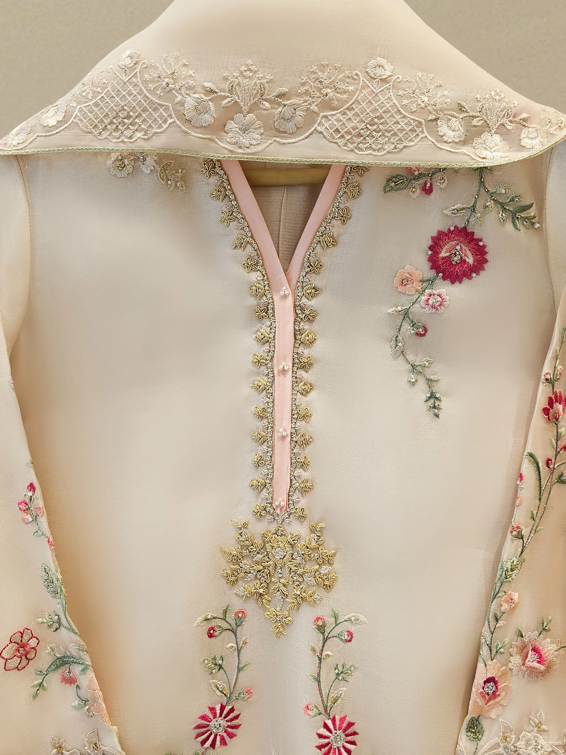 3 Piece - Pure Organza Embroidered Suit - Image 10