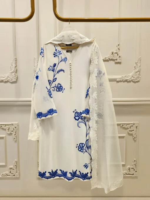 3 Piece - Pure Embroidered Cotton Net Suit