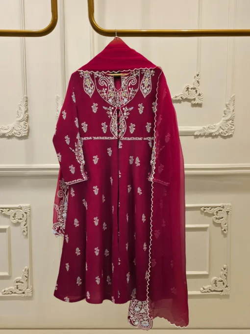 3 Piece - Pure Chiffon Embroidered Frock S111814