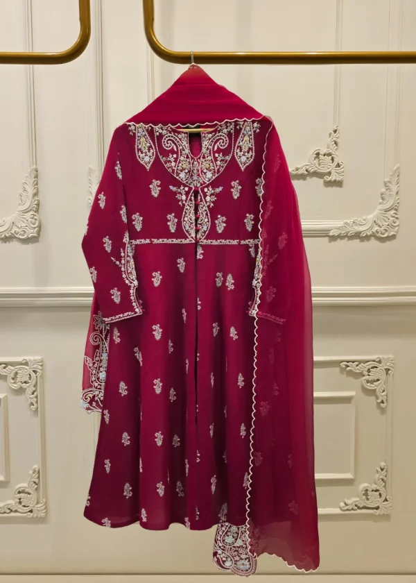 3 Piece - Pure Chiffon Embroidered Frock S111814