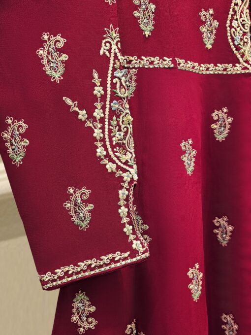 3 Piece - Pure Chiffon Embroidered Frock S111814 - Image 2