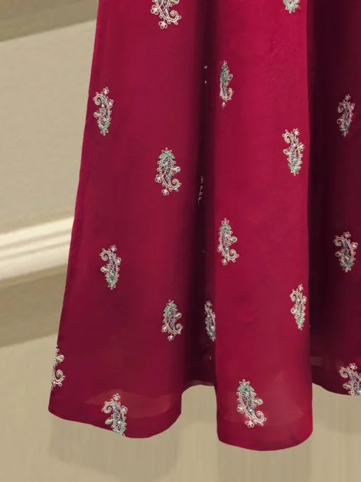 3 Piece - Pure Chiffon Embroidered Frock S111814 - Image 5