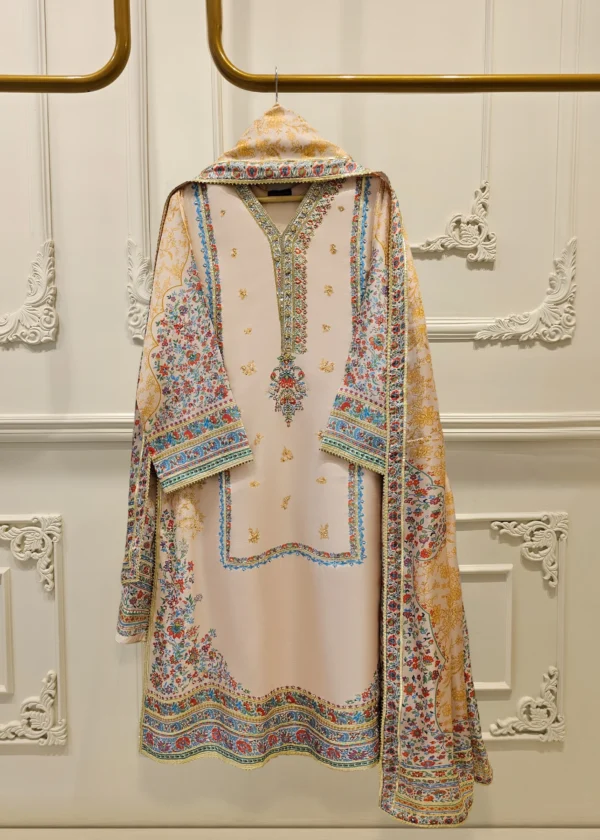 3 Piece- 100% Pure Raw Silk Embroidered Suit