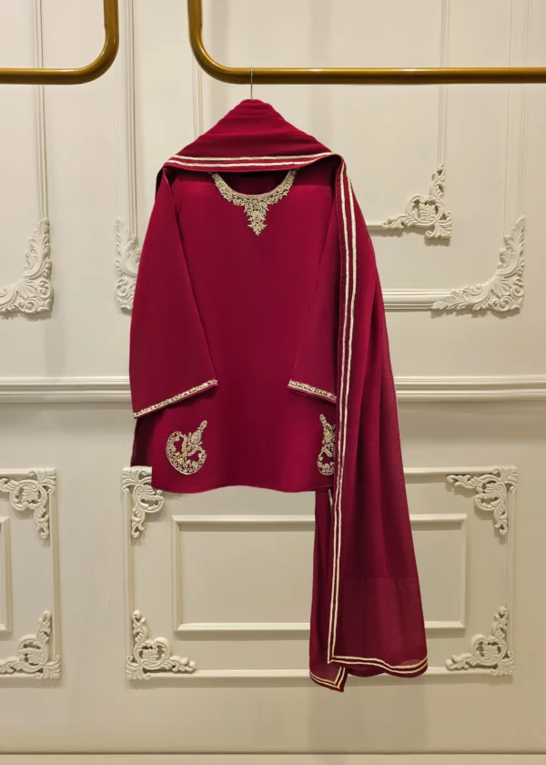 3 Piece - Pure Embroidered Cotton Net Suit