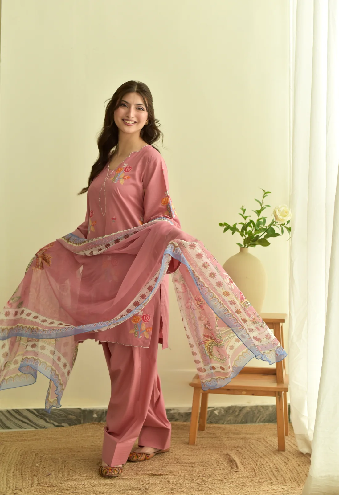 3 pc-Pink Cross Stitch Suit - Image 4