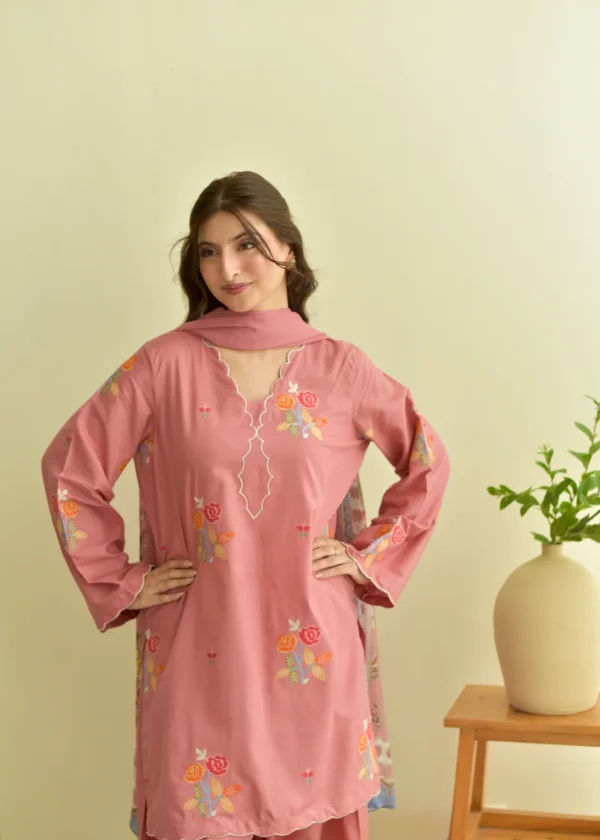 3 pc-Pink Cross Stitch Suit