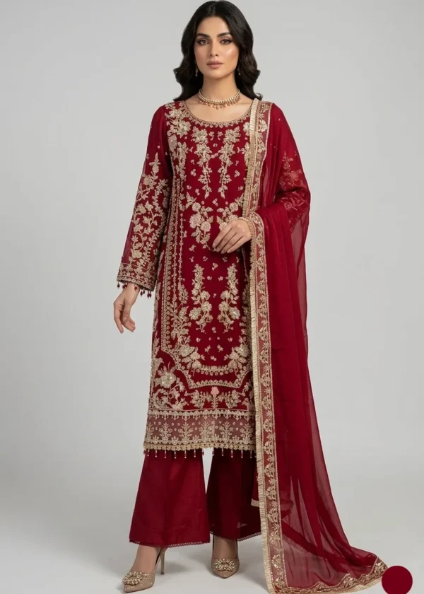 PNW 6456 RED - Red Chiffon Straight Shirt