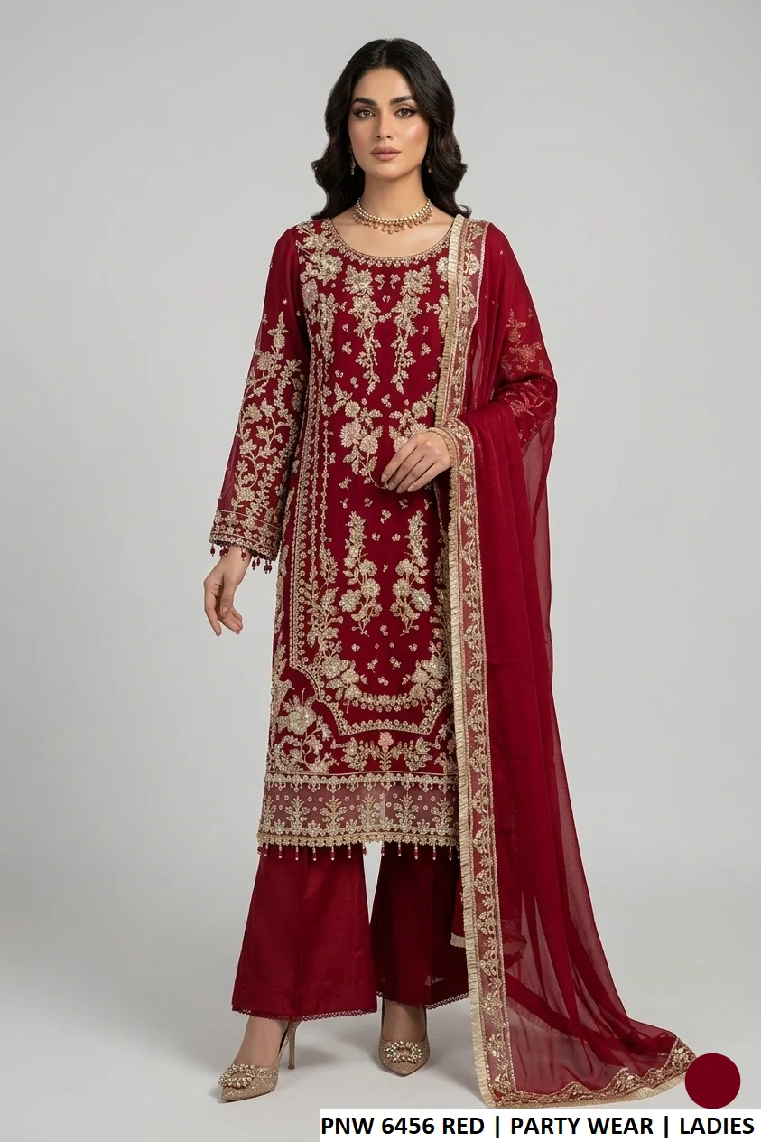 PNW 6456 RED - Red Chiffon Straight Shirt