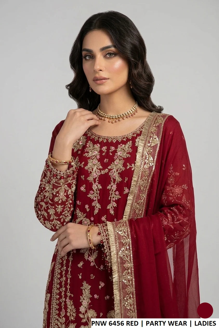 PNW 6456 RED - Red Chiffon Straight Shirt - Image 2