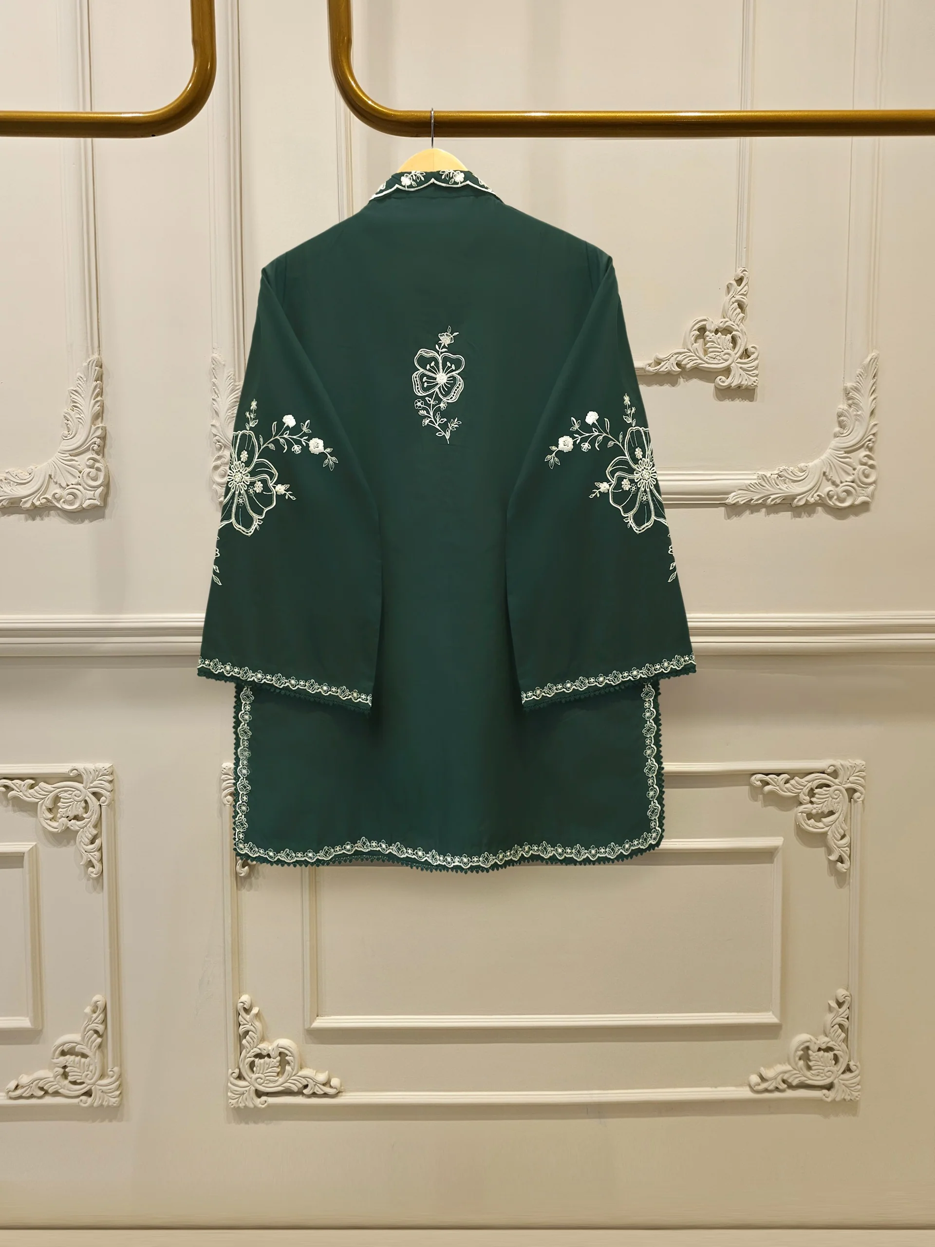 2 Piece - Embroidered Cambric Suit GREEN - Image 4