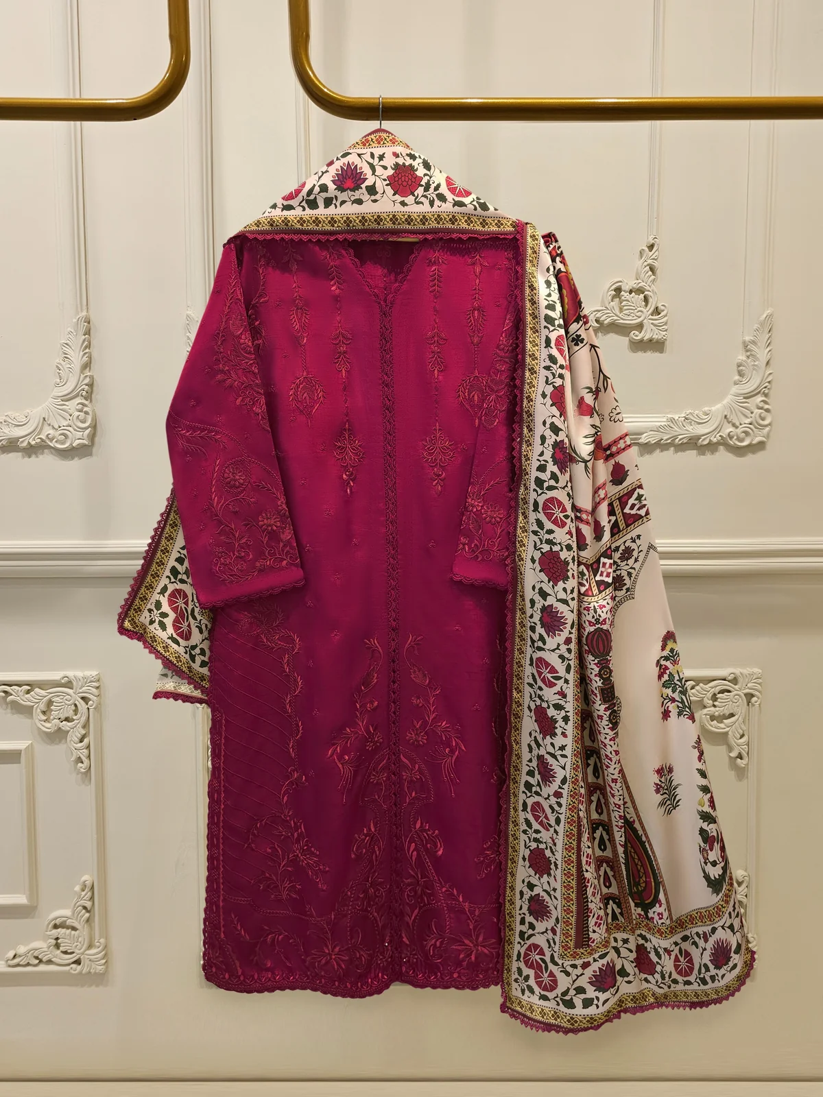 3 Piece- Pure Korean Silk Embroidered Suit