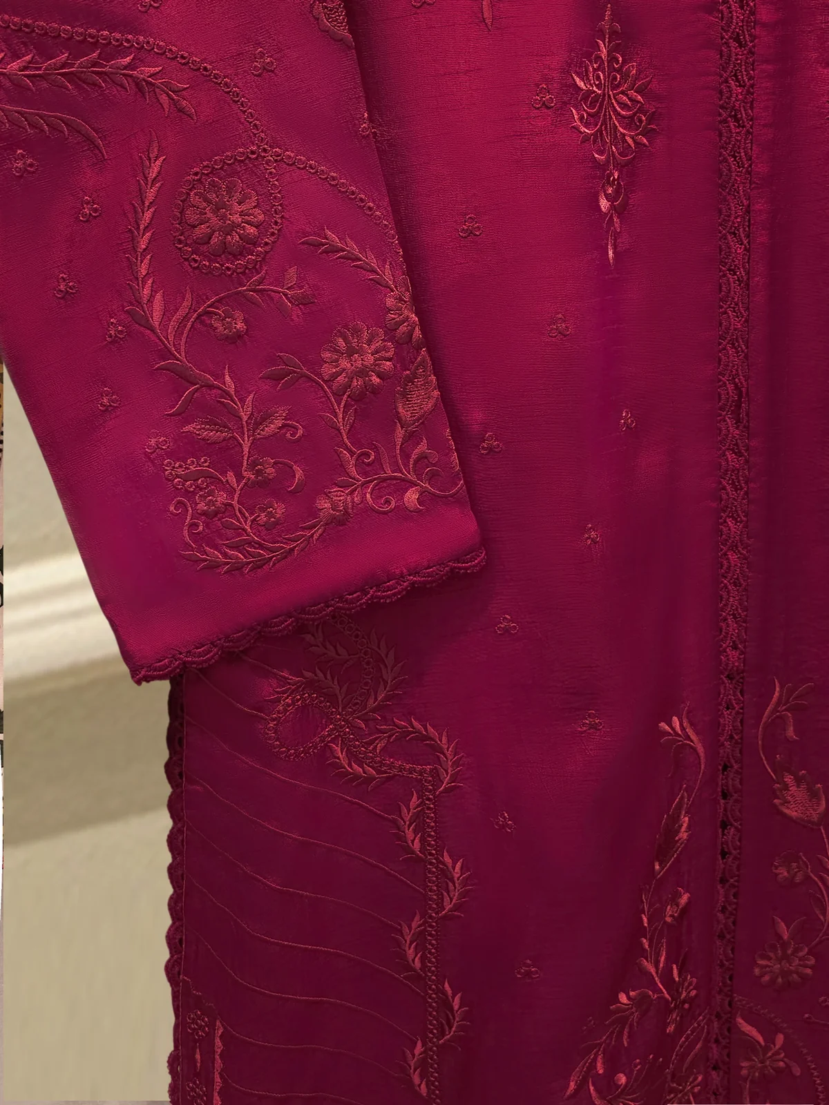 3 Piece- Pure Korean Silk Embroidered Suit - Image 2