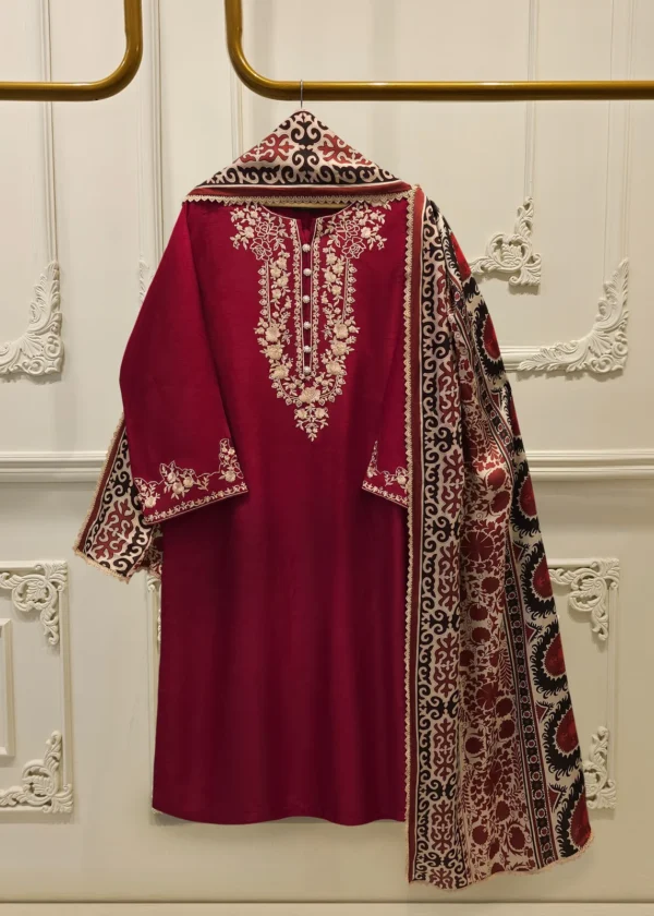 3 Piece- Pure Korean Silk Embroidered Suit