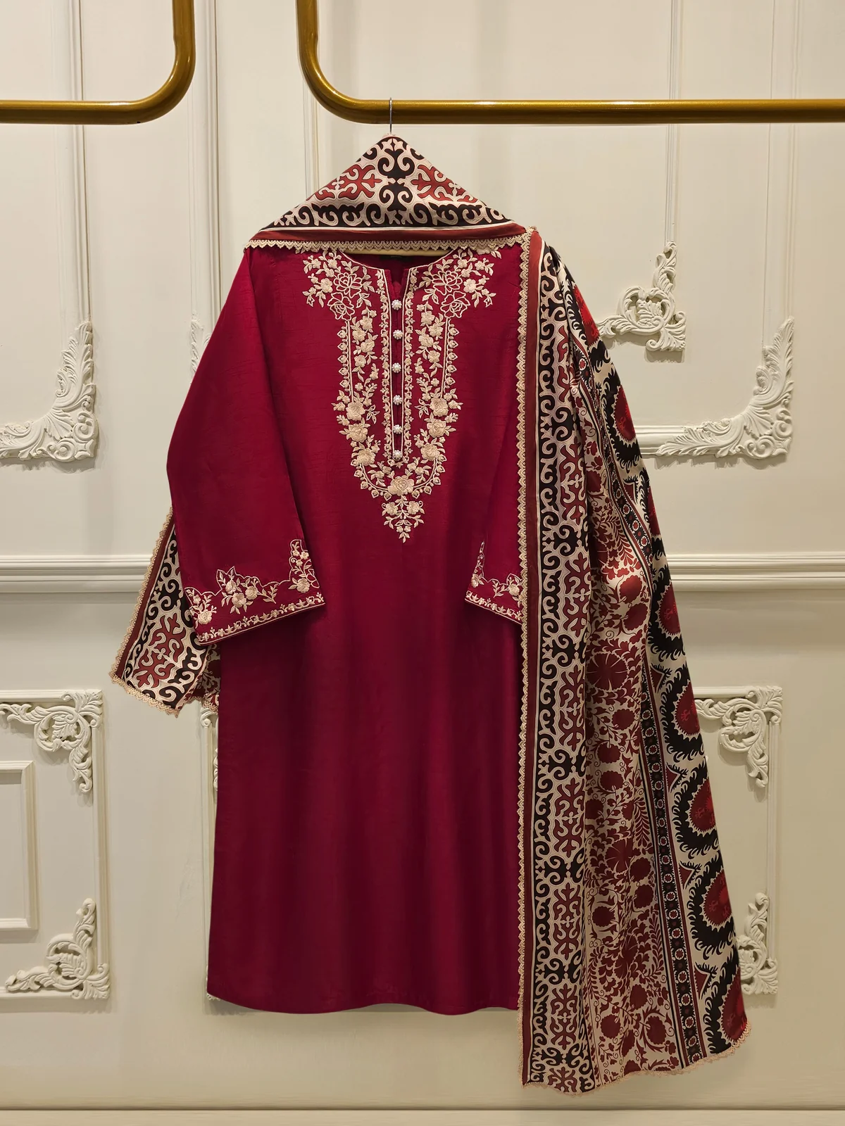 3 Piece- Pure Korean Silk Embroidered Suit