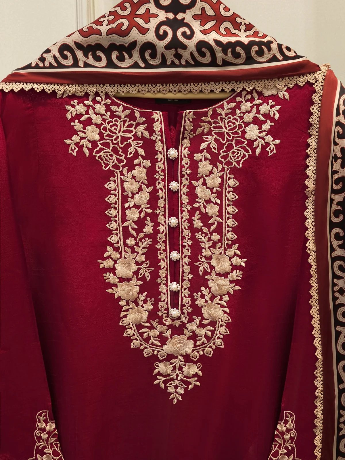 3 Piece- Pure Korean Silk Embroidered Suit - Image 2