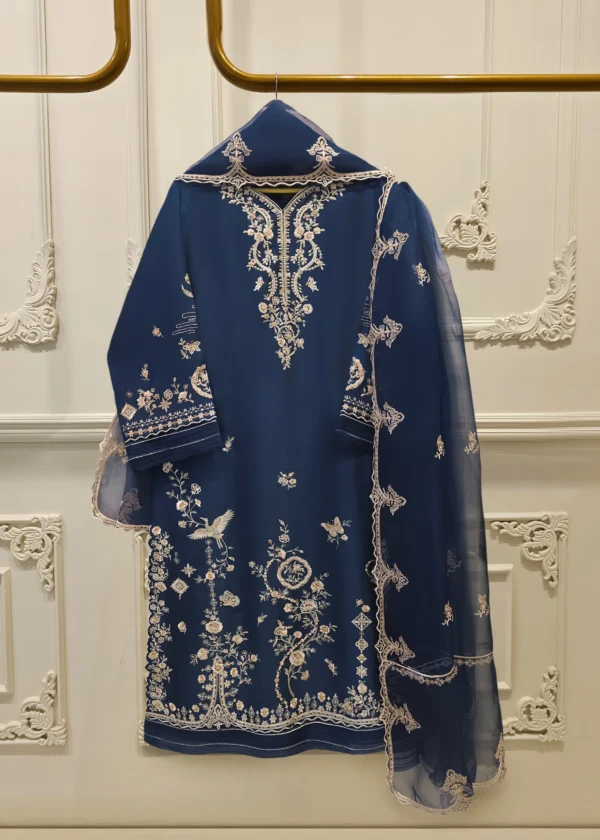 3 Piece- Pure Sheesha Silk Embroidered Suit