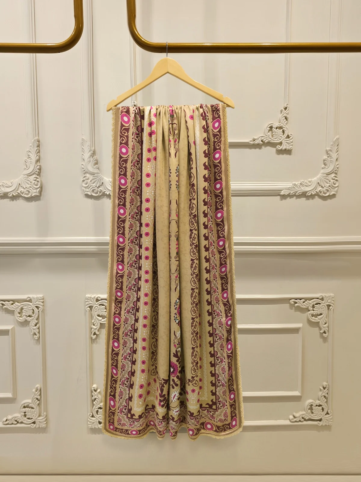 3 Piece- Pure Beige Korean Silk Embroidered Suit - Image 6