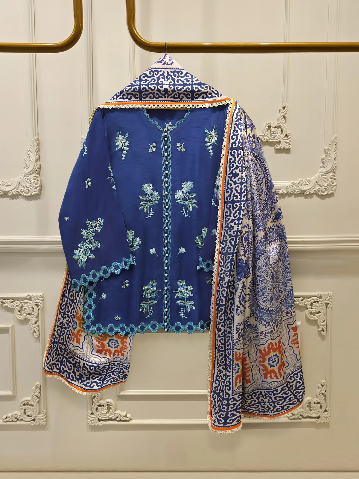 3 Piece- Pure Korean Silk Embroidered Suit