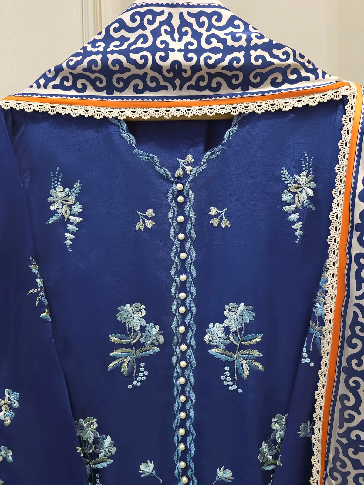 3 Piece- Pure Korean Silk Embroidered Suit - Image 2