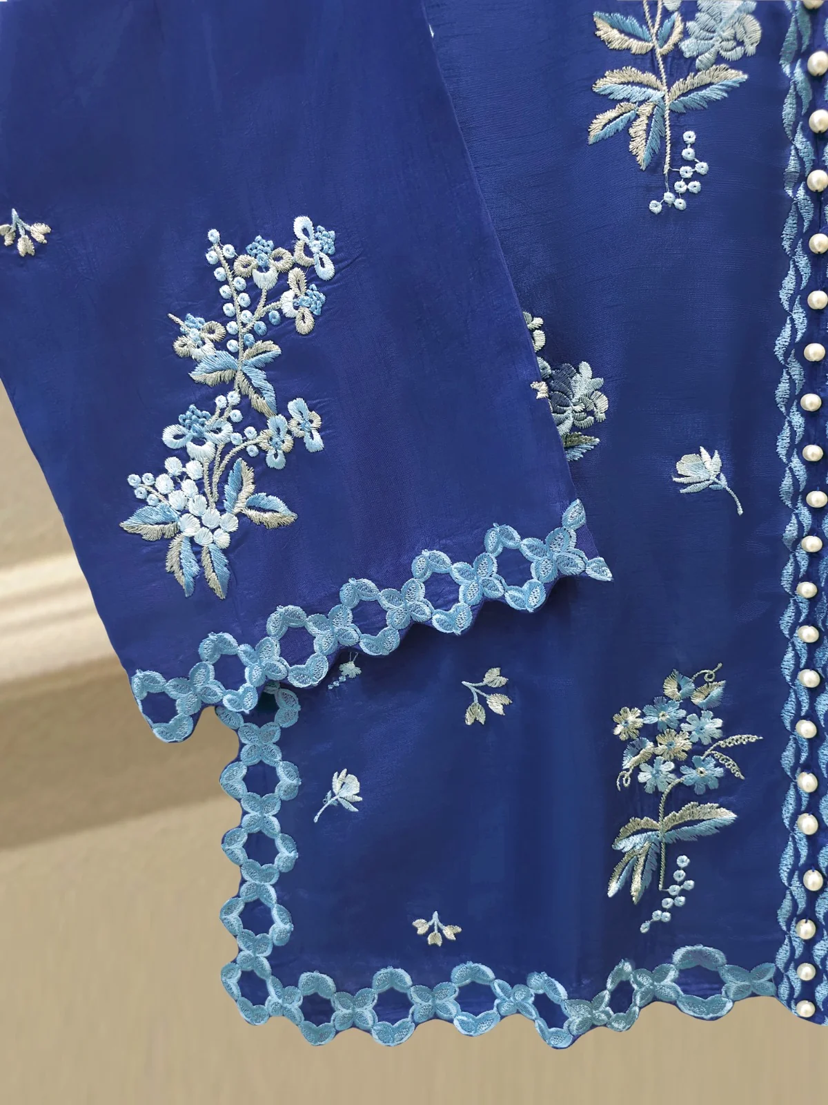 3 Piece- Pure Korean Silk Embroidered Suit - Image 3