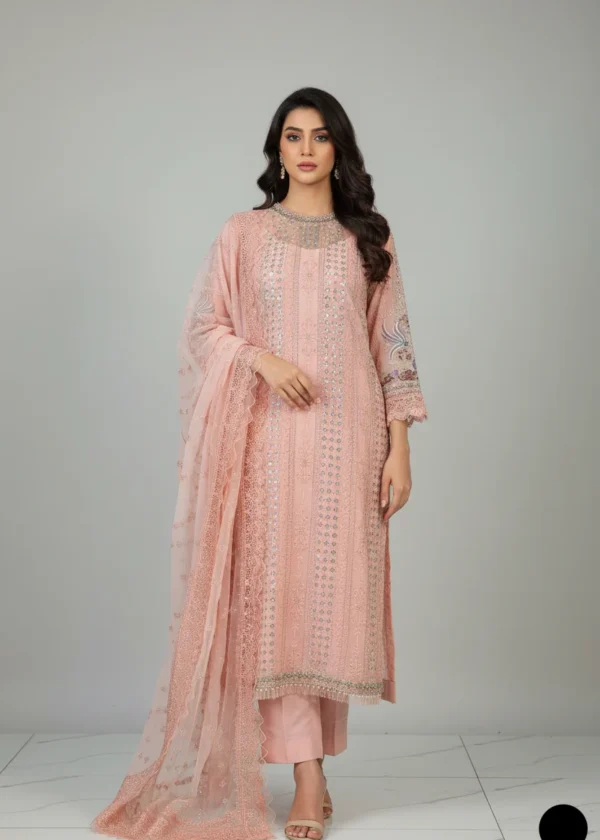 ABL 4075 -  Chiffon Straight 3-Piece Women's Pakistani Suit