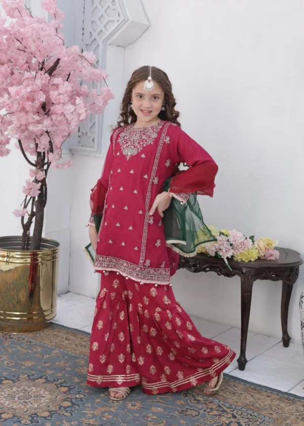 Girls Red Gharara Suit