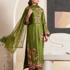 Shrenz Parrot Green Silk Formal Kaftan