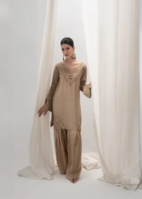 Beige silk suit